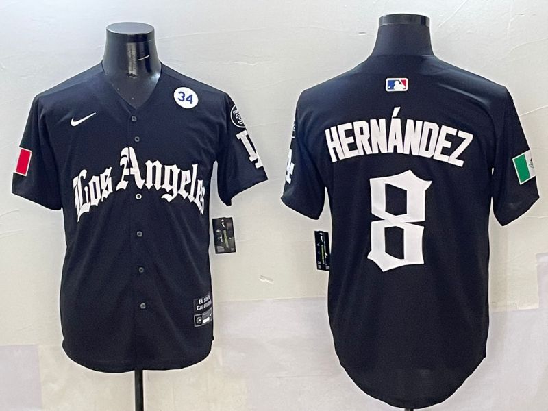 Men Los Angeles Dodgers #8 Hernandez Black Five generations Joint Name 2025 Nike MLB Jersey style 9->los angeles dodgers->MLB Jersey